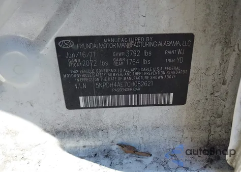 2012 Hyundai Elantra Limited z USA, uszkodzony, nr VIN 5NPDH4AE7CH082621